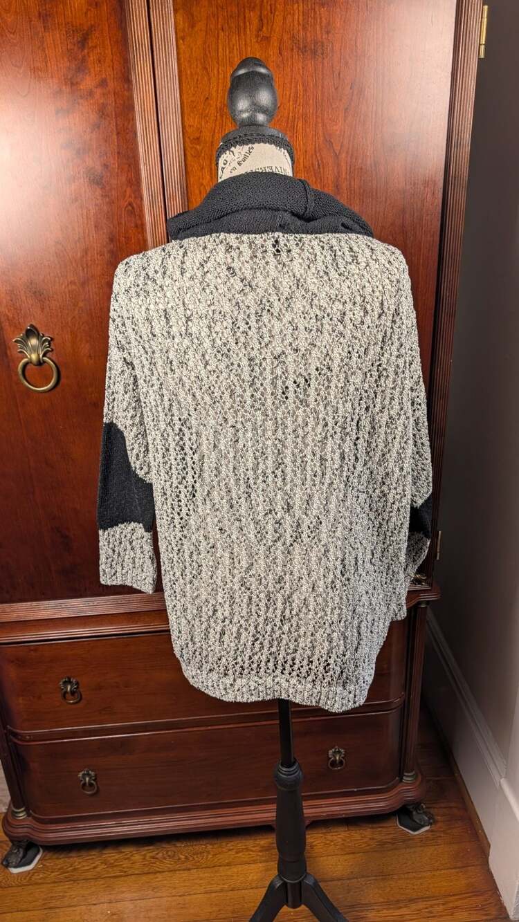 French Kyss Crochet Dot Cowl Neck Sweater in Frost Black - Picture 7 of 11